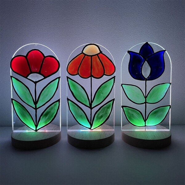 하비코,하비코 글라스 데코 LED 꽃 무드등 5인용 3종 택1 DIY 스테인드 글라스 색그림자 놀이