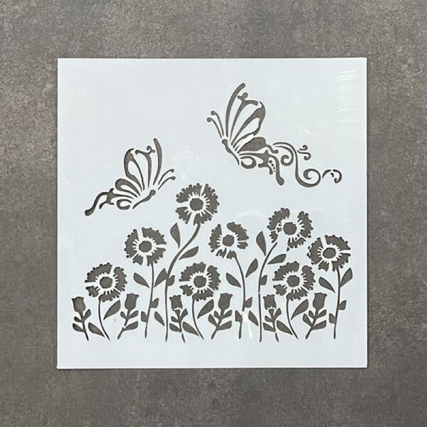 하비코,스텐실 정사각 6호 나비와꽃 13x13cm