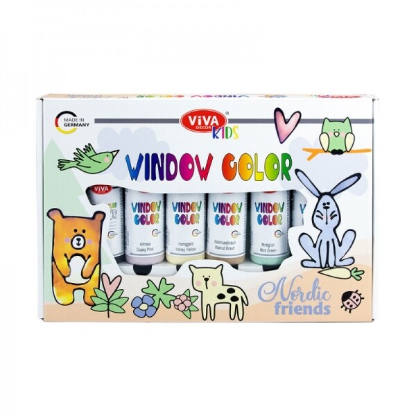 하비코,비바 글라스 데코 스티커 펜 키트 NORDIC FRIENDS 90ml Viva Window Color